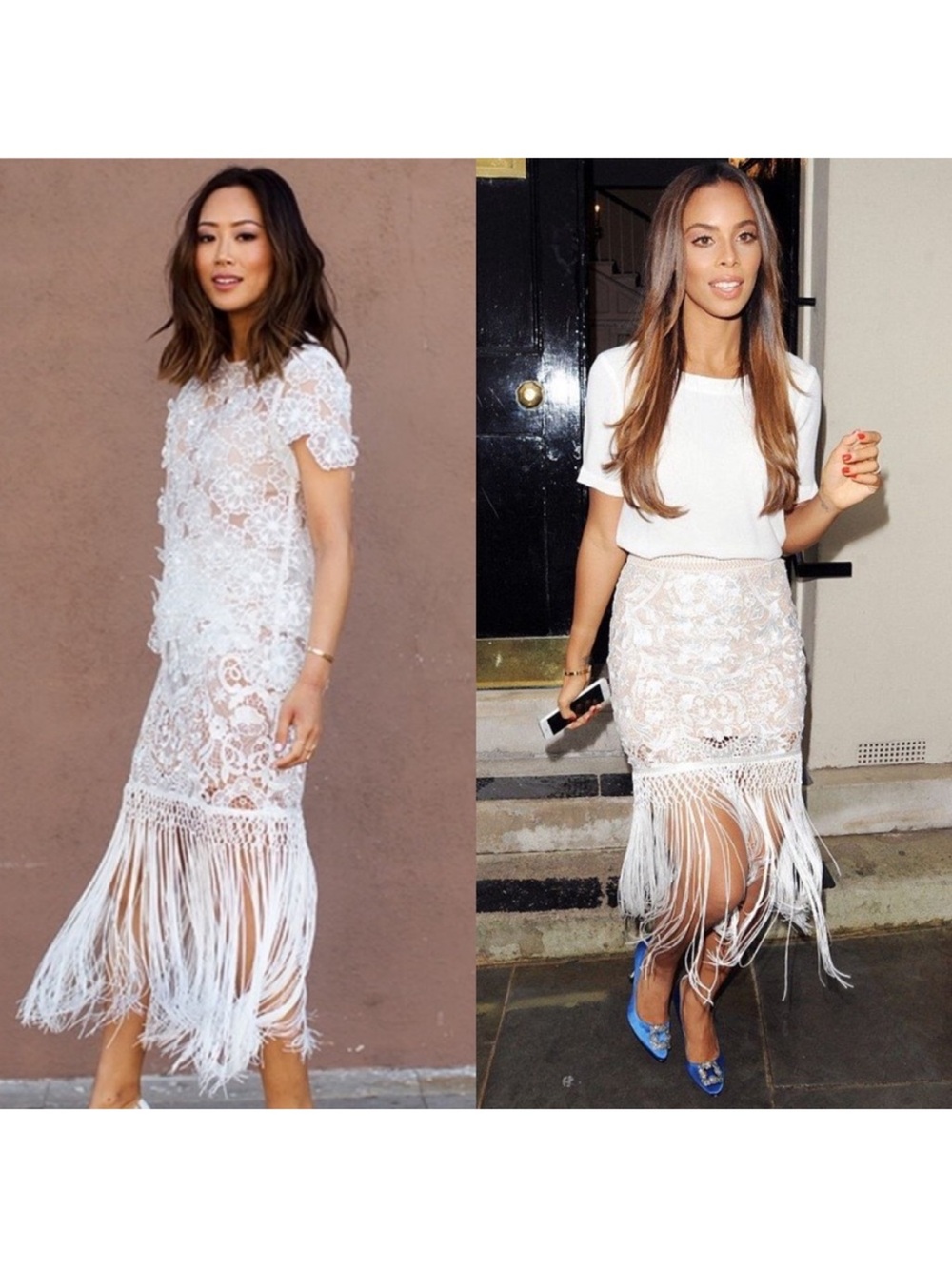 Self-Portrait Looped Fringe Bohemian Skirt Ivory 0
